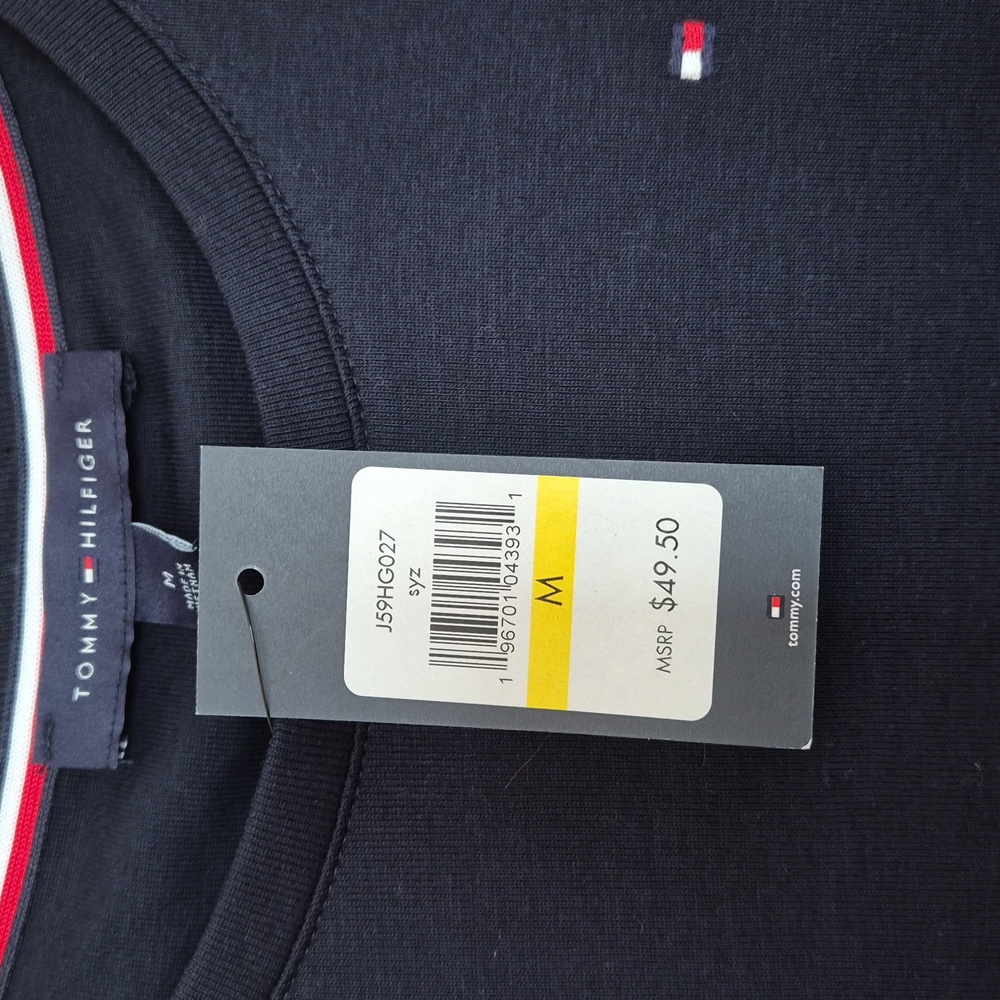 Tommy Hilfiger Women's 100% Cotton Navy Tee with Striped Bow Sleeves, size M - Picture 11 of 16